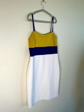 NEW Banana Republic Color block Ponte Sheath Dress Yellow Blue White Size 8